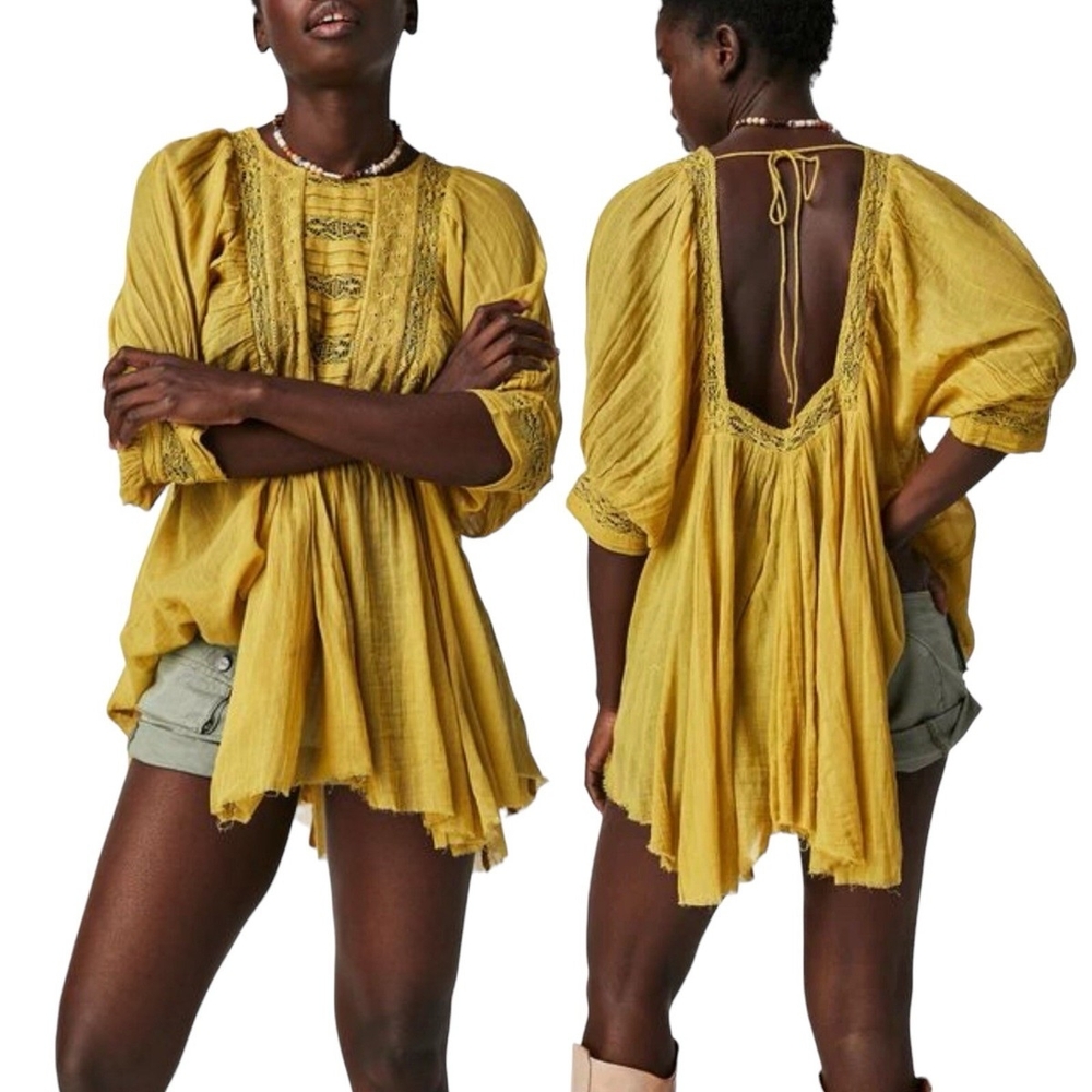 Free People Yellow Women's Boho Tunic Top